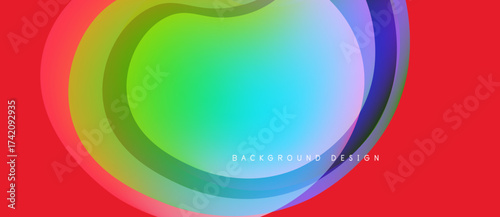 Abstract colorful layers create dynamic visual effect. Red background provides strong contrast, vibrant hues blend smoothly.