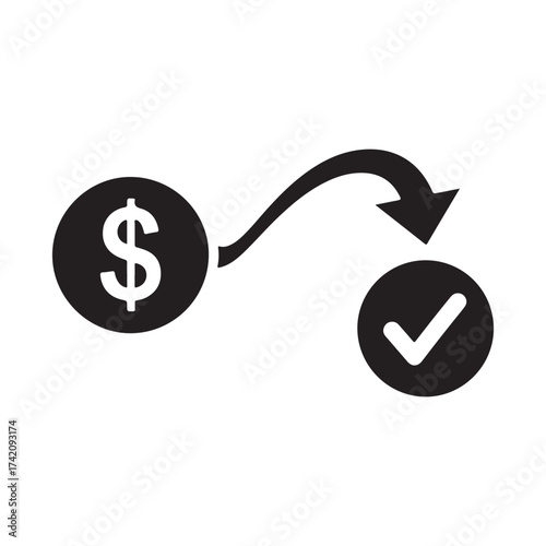 Financial approval process approved money flow symbol with checkmark icon and arrow