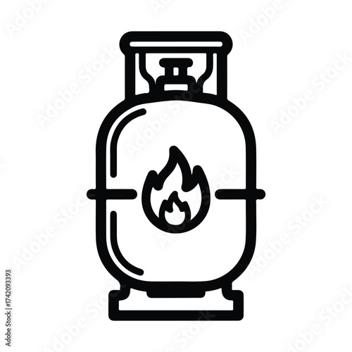Gas cylinder with flame icon symbol for energy safety and fuel storage