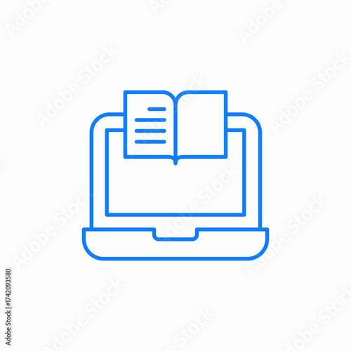 laptop book e reading blue icon sign vector