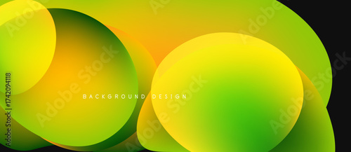 Abstract vibrant overlapping circles. Yellow, green hues create dynamic background design. Smooth gradients, modern aesthetic.