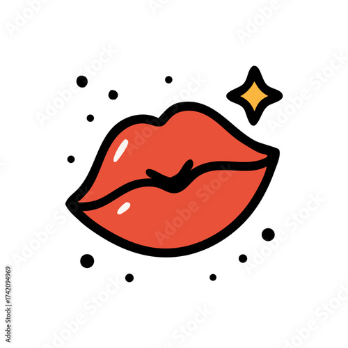 Midnight kiss red lips stardust and tiny black dots evoke a dreamy, romantic atmosphere. Perfect for valentines day designs