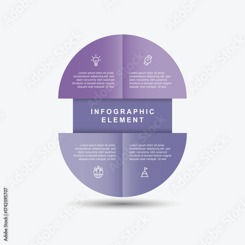 design template infographic element with 4 step and purple color
