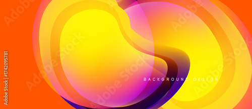 Abstract vibrant layers create dynamic flow. Orange, yellow, purple hues blend smoothly. Modern design element for backgrounds.