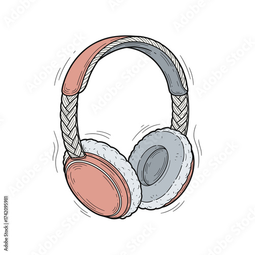 Winter earmuff headphones in hand-drawn style with soft colors