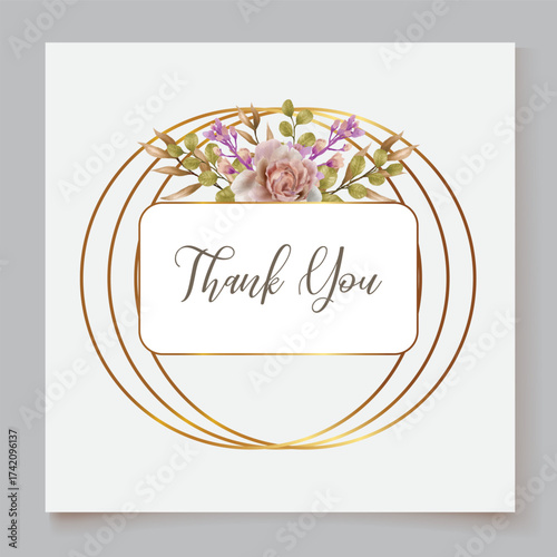 WEDDING INVITATION FRAME WITH FLOWER DECORATIONS AND FRESH LEAVES
