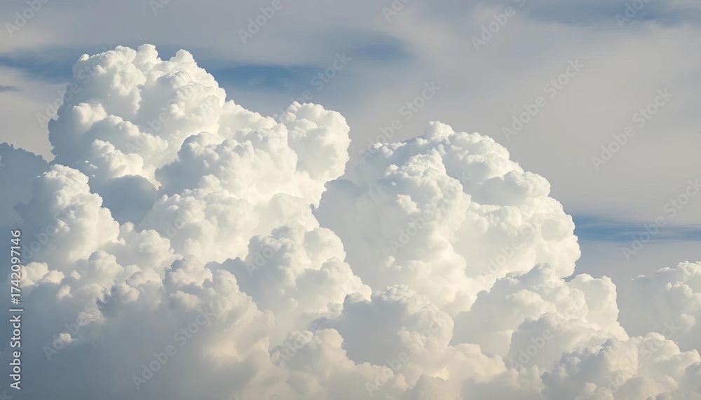 Naklejka premium Dense cumulus clouds forming towering structures, dramatic sky, environment, image