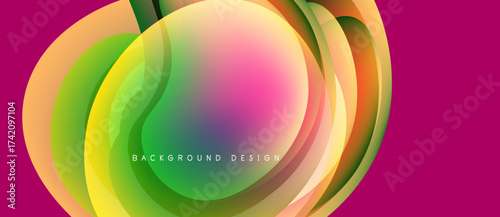 Abstract flowing shapes, vibrant colors blend. Pink, orange, green create dynamic visual effect. Modern design element.