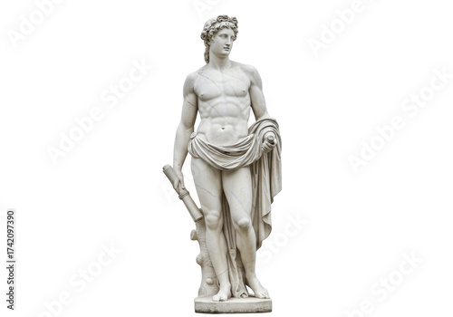 Marble statue of Apollo isolated PNG on transparent background, ancient Greek god sculpture