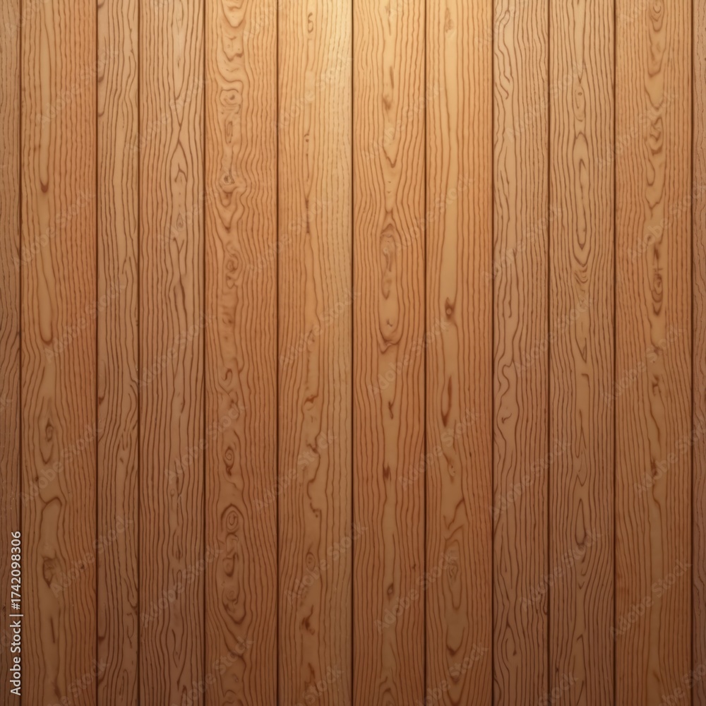 Fototapeta premium Vertical wood paneling features a warm brown tone with distinct grain patterns. This natural material offers a rustic and elegant backdrop for design projects. Ideal for interiors.