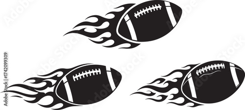 Three flaming footballs silhouette