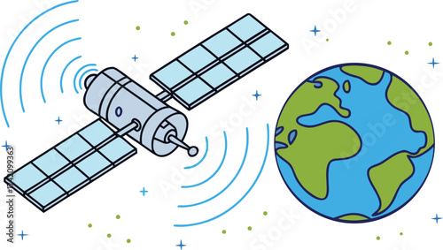 Satellite Orbiting Earth with Communication Signals