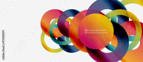 Abstract colorful overlapping circles create dynamic visual composition. Modern design element for backgrounds, banners, presentations.