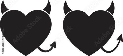 Two devil heart silhouettes with horns and tails