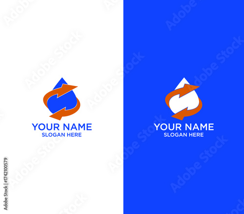 Water Drop With Orange Arrows Symbolizing Refresh, Renewal, and Continuous Flow