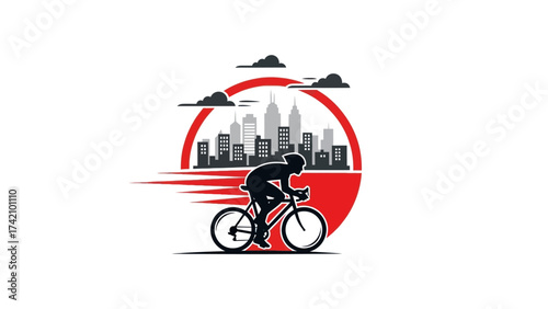 Cyclist Silhouette Speed Racing City Skyline Urban Sports Logo