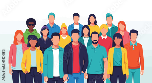 Diverse collection people standing together in colorful, representing unity and community