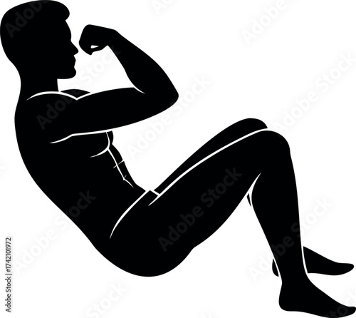 Silhouette of a Man Doing Sit-Ups Ideal for Fitness, Exercise, and Workout Themes
