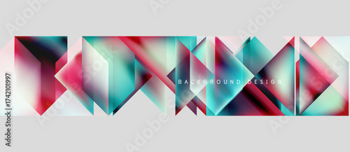 Abstract geometric shapes create vibrant, modern design. Teal, pink, purple hues blend seamlessly. Minimalist style, clean lines present dynamic composition.