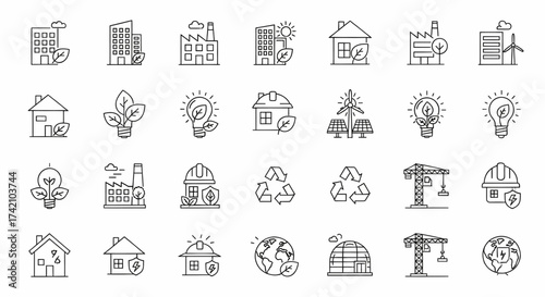 Inspiring sustainable eco-friendly solutions for a greener world, featuring innovative renewable energy, recycling, and nature-inspired icons for a healthier future