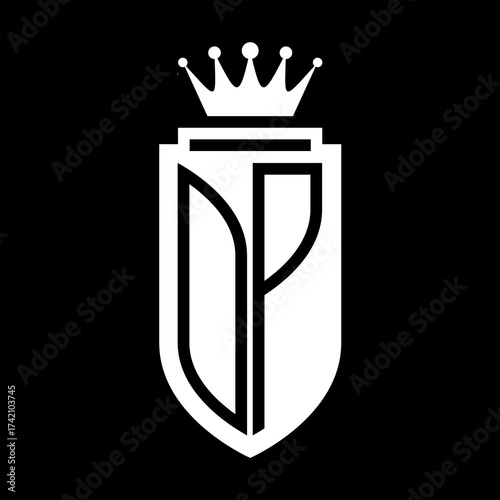 OP Vector logo initials shield with royal crown minimalist, elegant style
