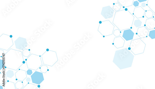 Science network pattern blue Hexagonal abstract background. Big Data Visualization structure elements . Health care and science medical pattern innovation. Template design with concept Dots and lines.