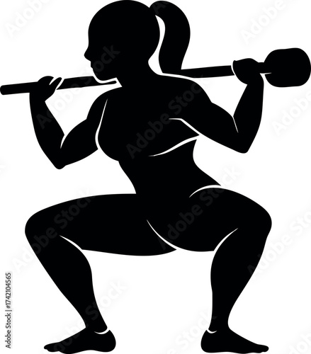 Silhouette of a Woman Doing Squats with a Barbell
