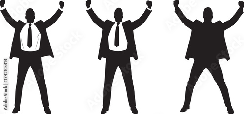 Three men in suits celebrating silhouette