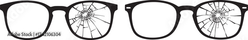 Broken eyeglasses silhouette with cracked lenses