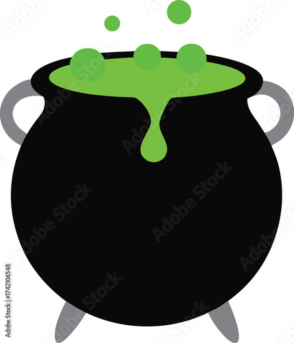 Black cauldron with bubbling green liquid and handles