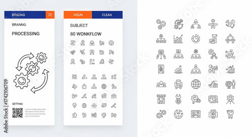 Dynamic gear icons and workflow diagrams representing business process optimization and strategic planning for modern operations