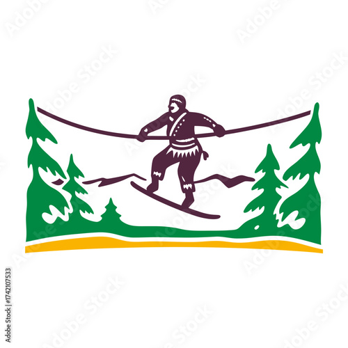 Koryak Leaping Figure Vector Illustration Koryak Jump Siberia Figure leaping over parallel hide ropes