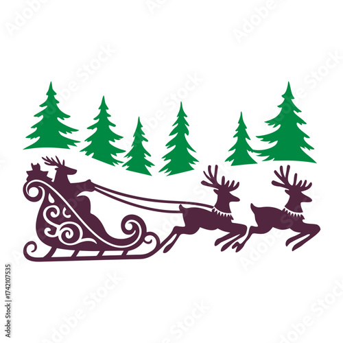 Reindeer Sleigh Ride Christmas Vector Illustration Masto Reindeer Sledge Racing Sami Reindeer pulling a curved wooden sledge