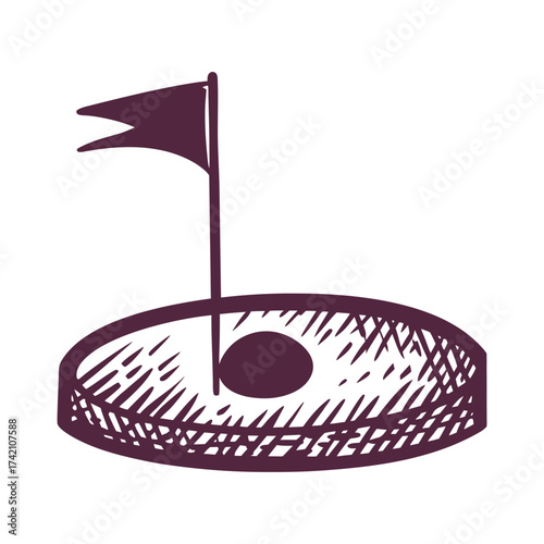 Golf Hole Hand Drawn Illustration Penalty Spot A solid circular dot on a blank field