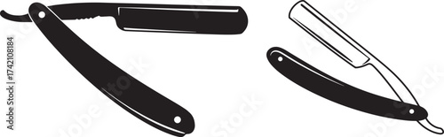 Two vintage straight razor silhouettes