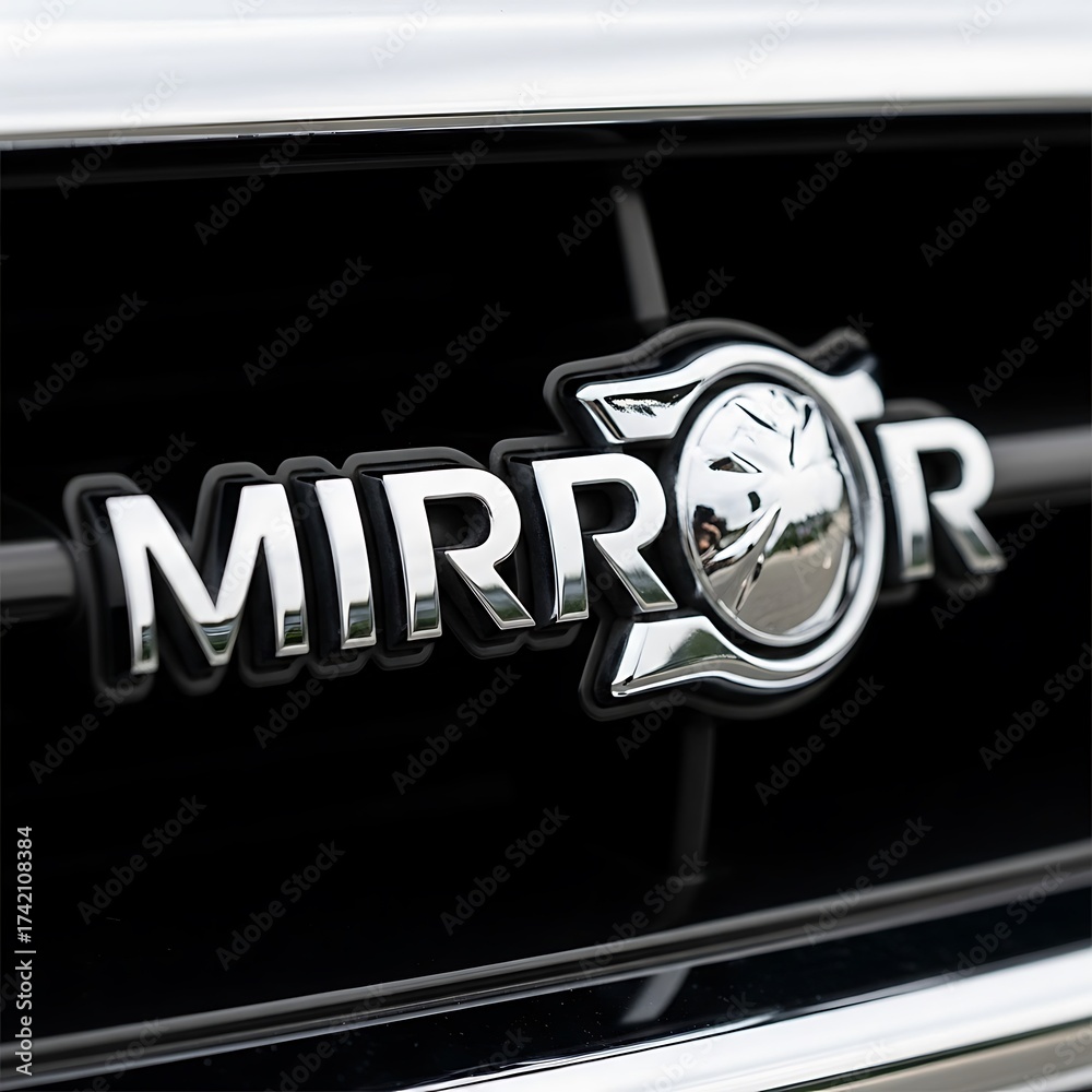 Obraz premium Mirror Logo Emblem on Black Grille - Automotive Branding Detail.