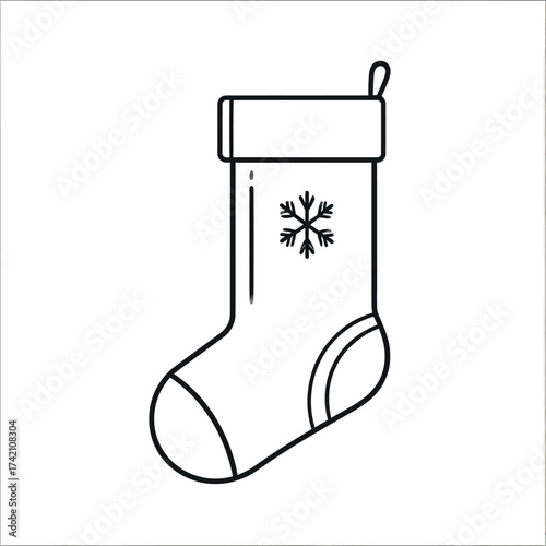 Christmas Stocking Icon in Outline Style with Snowflake Decoration for Festive Holiday Design