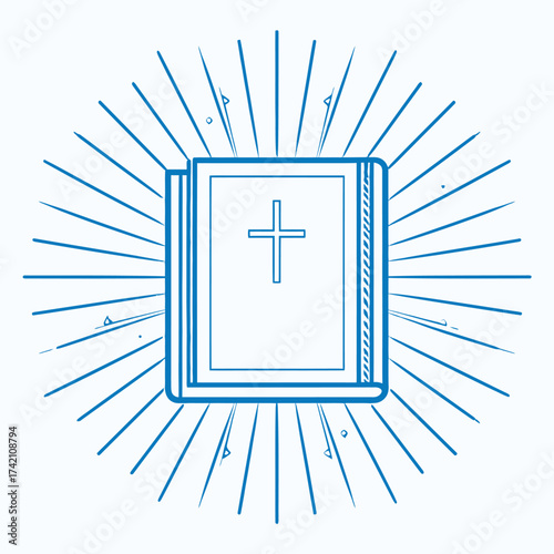 Christian Bible Icon with Radiant Rays, Symbolizing Faith and Divine Light