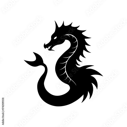 Wallpaper Mural Black sea dragon silhouette with white spine Torontodigital.ca