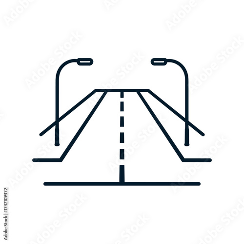 Roadway Illustration Depicting a Road with Street Lamps, Suitable for Transportation and Travel Concepts