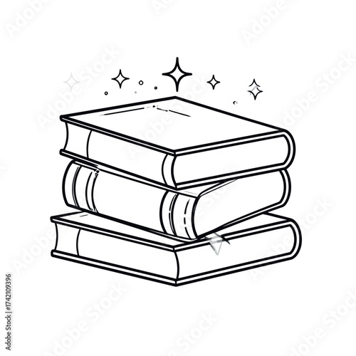 Stacked Books Icon with Sparkling Stars Ideal for Education, Knowledge, and Reading Enthusiasts