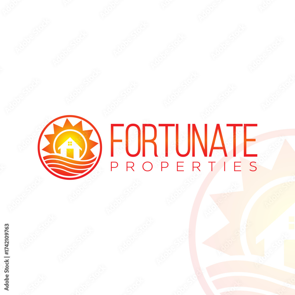 Fototapeta premium Coastal real estate logo, vacation home properties, sunny realty branding