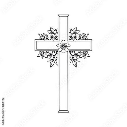 Floral Cross Icon Elegant Design for Religious and Spiritual Themes