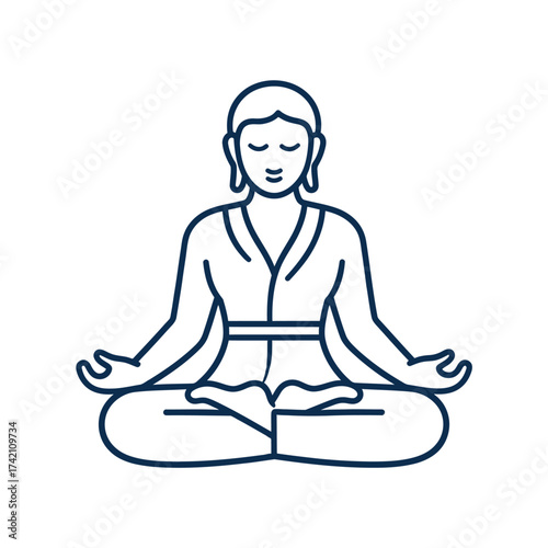 Serene minimalist vector illustration of a person meditating in a peaceful lotus position, symbolizing relaxation, mindfulness, and spiritual harmony