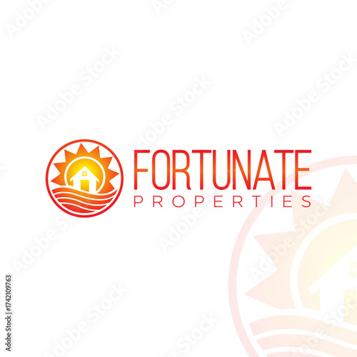 Coastal real estate logo, vacation home properties, sunny realty branding