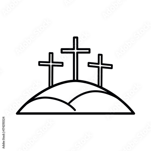 Religious Iconography Simple Outline of Three Crosses on a Hill, Symbolizing Faith