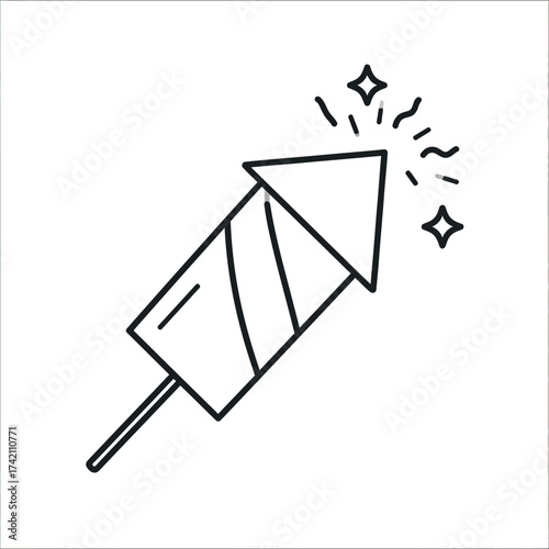 Minimalist firework rocket vector icon. Thin line art illustration of a pyrotechnic for festive design and holiday celebration concepts