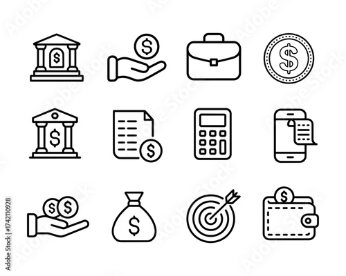Finance banking money management line icons vector illustration
