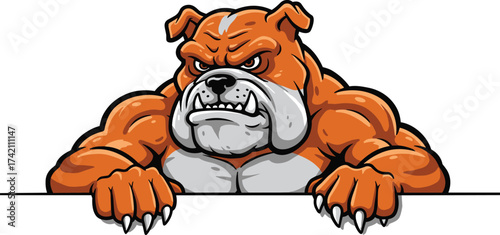 Strong cartoon bulldog mascot, muscular dog illustration, tough animal character, angry bulldog vector, gym logo bulldog, fierce dog artwork, power dog clipart