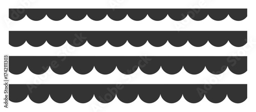 Scalloped border with divider ornament edge isolated on white background. Scalloped edge borders and dividers. Handmade frame decorations. Ethnic tribal pattern for fabric